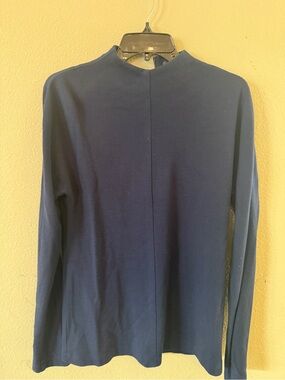 Tibi Navy Long Sleeve Crewneck Top